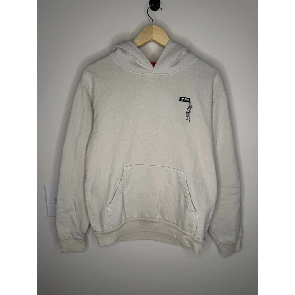 SANA Detroit Skeleton Logo Hoodie Off White Cream Size Small Streetwear Pullover